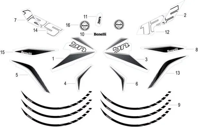Benelli BN 125 Euro 5  05516U30U602  ADESIVO SX (VERDE FLUO U6)